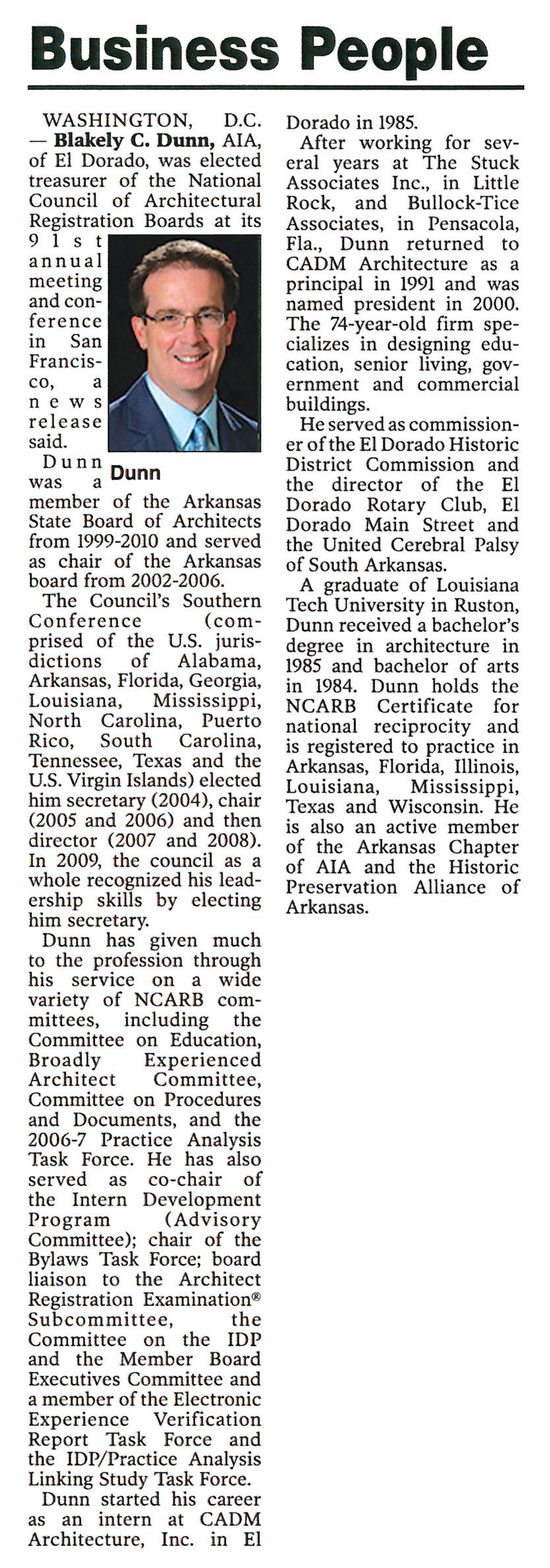 Blake Dunn elected Treasurer of NCARB